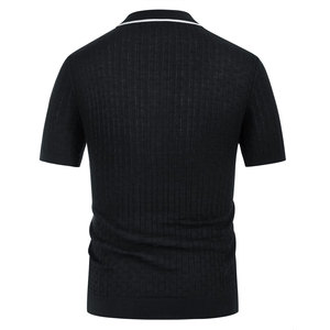 Chemise à manches courtes pour homme en tricot imprimé 2025, coupe ajustée, respirante, anti-froissement, cordon contrasté en coton - Product Image 2