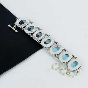 Único para Topacio azul hecho a mano Vintage encanto 925 plata esterlina Unisex Navidad pulsera joyería regalo - Product Image 1
