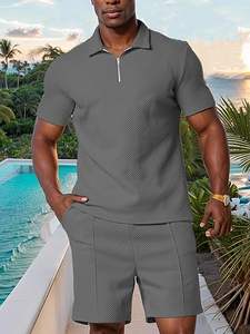 ชุดกีฬาลำลองฤดูร้อนสำหรับผู้ชาย เสื้อแขนสั้นเนื้อบางแห้งเร็ว พร้อมกางเกงขาสั้นพิมพ์ลาย - Product Image 4