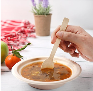 Cuillère en bois à tête ronde légère et non toxique de taille personnalisée 100% bois de bouleau naturel biodégradable pour le camping - Product Image 2