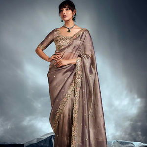 New Designer Embroidery Work Hand Worked Border & Body, Moti, Cutdana, Sequin, Saree With for Women Party Wear Wedding Wear - Product Image 1