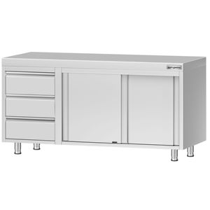 Armario de suelo de acero inoxidable ECO - 1600x700mm - con puertas correderas y 3 cajones a la izquierda - Product Image 5