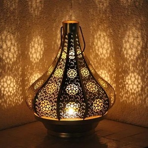 Metal Moroccan Lanterns with Unique Design for <b>Dinner</b> Room Wood Candleholders Lanterns <b>Candle</b> Jars - Product Image 2