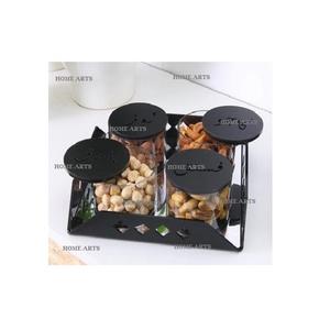 Juego de 4 cajas de frutas secas dulces acrílicas con bandeja de metal Caja de dulces de forma redonda de diseño admirable de La India - Product Image 1