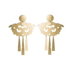 Pendientes de metal con patrón geométrico en negrita con un acabado en tono dorado pulido para mujeres contemporáneas que aman la joyería de declaración - Product Image 3