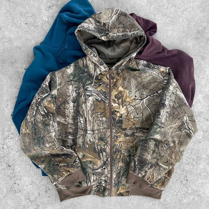 เสื้อฮู้ดลายใบเมเปิลแบบซิปสำหรับผู้ชาย เสื้อฮู้ดผ้าคอตตอนหนาพิมพ์ลายซับลิเมชั่นลายพรางต้นไม้จริง - Product Image 3