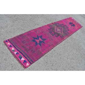 Vintage 2.7x11.2 ft Rug, <b>Runner</b> Turkish Rug, <b>Red</b> Solid Wool Rug - Product Image 2