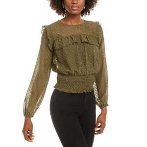 Top Smockato in Chiffon Verde per Donna, Collezione Love Fire, Taglia X-Large per Primavera/Estate - Product Image 3
