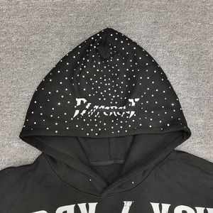 Elegante Sudadera con capucha de gran tamaño de invierno sólido con diamantes de imitación para hombres Sudadera de lujo de diseñador a prueba de viento ecológica para Hip Hop Street - Product Image 4