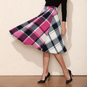 Hot sale on Temu 2026 Vibrant <b>Plaid</b> Flared A-Line Blend <b>Midi</b> <b>Skirt</b> for Office Weekend Brunch Casual Hangouts for Women - Product Image 2