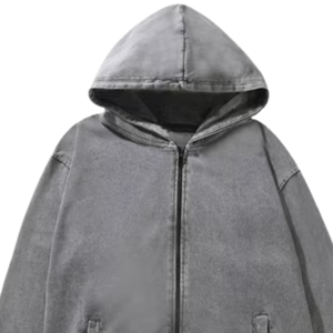 Oversized Distressed <b>Zip</b> Up <b>Hoodie</b> Vintage Washed Gray Heavy Cotton Streetwear Loose Fit Hooded Sweatshirt For <b>Men</b> And Women - Product Image 4