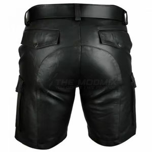 <b>Mens</b> Genuine <b>Leather</b> Solid <b>Shorts</b> Casual Streetwear with Pockets Quick Dry Breathable Adjustable High Waist 2026 - Product Image 5