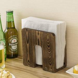 <b>Napkin</b> Holder for Table Rustic Burnt Solid Wood Tabletop Paper <b>Napkin</b> <b>Dispenser</b> with Arch Shaped Cutout Upright Dining - Product Image 6