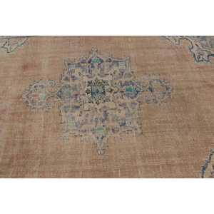 Alfombra grande vintage de 6.6x8.8 pies, alfombra de lana turca azul con lunares - Product Image 5