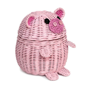 Wholesale kids accessories piggy rattan basket <b>bin</b> hand woven storage <b>lid</b> baskets room container <b>bins</b> - Product Image 1