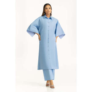 Ensemble coordonné en fil teint pour femme IPST-55277, tenue deux pièces avec hauts à manches courtes et pantalon pour le printemps/été, tailles XS et XXS disponibles - Product Image 1