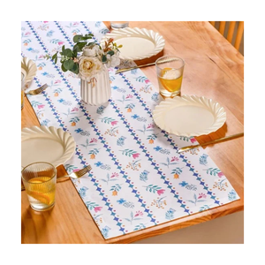 Handwoven Floral 100% Cotton 250 GSM Jacquard Weave GOTS Certified Eco Washable 35x180 Cm Made In India Premium <b>Table</b> <b>Runner</b> - Product Image 5