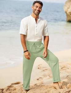 Tricoté toile hommes droit léger décontracté survêtement pantalon 2025 été plage élastique Yoga voyage Baggy - Product Image 4