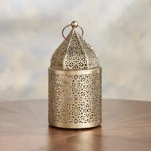 Fabrika doğrudan satmak ramazan dekor yuvarlak Mini dekoratif mum tutacağı Metal Cutwork fas asma fener