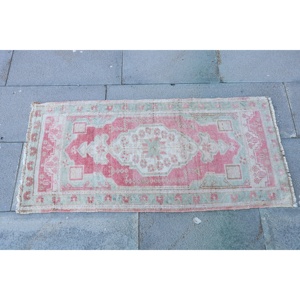 Tapis turc vintage, petit tapis de 1,7 x 3,4 pieds, tapis patchwork rouge et vert - Product Image 4