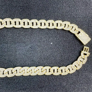 Full Yellow Moissanite Diamond Cuban Link <b>Chain</b> 8 mm 16 Inch <b>Mens</b> Luxury Iced Hip Hop <b>Silver</b> Necklace - Product Image 1