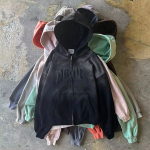 Sudadera con Capucha Retro de 450 Gramos, Lavada, con Agujeros, Estilo Vintage, Holgada, para Hombre, Venta al Por Mayor - Product Image 2