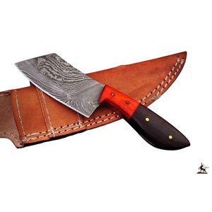 Cuchillo desollador de acero damasco hecho a mano personalizado con mango de madera y hermosa Funda de cuero - Product Image 1