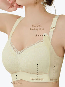 Green Tea XL Tamaño de la Copa Sólido Adultos Conjunto de Sujetador de lactancia Agarre de silicona Encaje Bordado Maternidad Bikini Bragas Parte superior abierta Diseño acolchado - Product Image 2