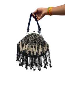 Designer Classy Party Clutch Bag with Double Side <b>Crystal</b> Oval Shape Embroidery Pearl Tassels Work Fashion <b>Accessories</b> - Product Image 2