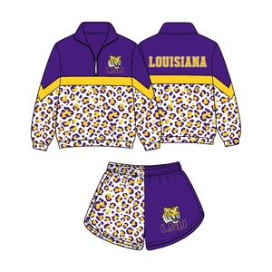 ชุดเสื้อผ้าเด็กผู้ชายวัยเตาะแตะสำหรับฤดูร้อน เสื้อสเวตเชิ้ตพิมพ์ลายเสือดาวสีแดงแบบซิปครึ่งตัว กางเกงขาสั้นทรงหลวมแบบต่อผ้า - Product Image 5