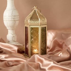 Moroccan Metal and Glass Handmade Modern <b>Candle</b> <b>Lanterns</b> with Golden Accents for Home & <b>Outdoor</b> Ramadan and Christmas Decor - Product Image 1