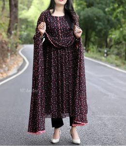 Launching Heavy Designer Party Festival Wear Anarkali <b>Kurti</b> Pure Rayon Bandhej Print Anarkali <b>Kurti</b> and Pant With Dupatta Set - Product Image 2