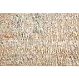 พรมตุรกีโบราณขนาดเล็ก 1.8x3.4 ฟุต สีเบจลายทางสีน้ำเงิน ทำจากขนสัตว์ - Product Image 5