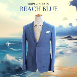 Costume deux pièces pour hommes taille personnalisée-Veste et pantalon de costume bleu de plage sur mesure | Collection de couleurs naturelles | Fabriqué au Vietnam - Product Image 6