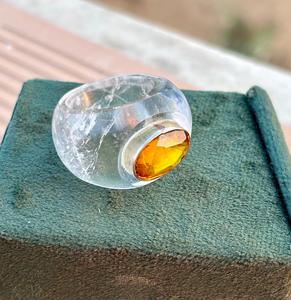 Uniquely Hand Carved Natural <b>Crystal</b> Quartz Gemstone <b>Ring</b> with Citrine <b>Crystal</b> Statement <b>Ring</b> Gift for Him - Product Image 5