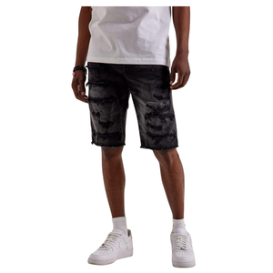 Mens <b>Black</b> Denim <b>Shorts</b> Distressed Ripped Cargo Style Casual Summer Breathable Quick Dry 100% Cotton Washed Streetwear Modern - Product Image 1