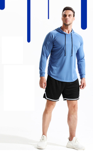 Printemps et automne nouveaux hommes sweat à capuche de sport hommes ample à manches longues couleur unie respirant haut décontracté sweats à capuche course à capuche chemises - Product Image 6