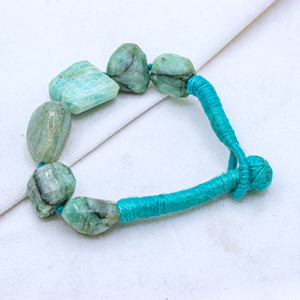 Memoria Jewels New Collection Natural Uneven Shaped Larimar Gemstone <b>Chakra</b> Healing Thread <b>Bracelet</b> IGI Certified Rajasthan - Product Image 1