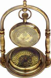 Nautical Brass <b>Desk</b> <b>Clock</b> with Compass Maritime Gift - Product Image 3
