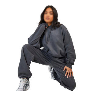 Conjunto de Dos Piezas de Forro Polar para Mujer, Estilo Vintage, Color Sólido, Top Corto y Pantalones de Corte Regular, Suave para Uso Diario - Product Image 6