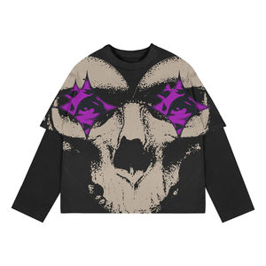 2024 Vintage Top Design Cotton <b>Flame</b> Sleeves Layered T-<b>Shirt</b> Personalized Street Wear Manufacturers' Knitted Print Pattern - Product Image 5