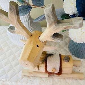 Scultura in Legno Intagliata a Mano YEEYAYA di Cervo Bucks per Decorazione Casa o Stanza, Raffigura Animali Selvatici del Zoo o Cervi - Product Image 4