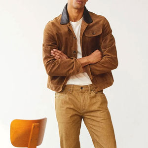 <b>Men's</b> Real Suede <b>Leather</b> Canvas <b>Trucker</b> <b>Jacket</b> Classic Motorcycle Style Fully Custom Made Front Logo - Product Image 3