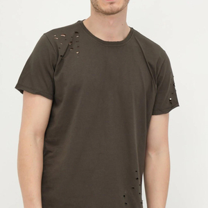 Ropa de calle para hombre con etiqueta personalizada, camiseta Vintage desgastada estilo Hip Hop, 100% algodón de talla grande, camisa desgastada para hombre de talla grande - Product Image 5