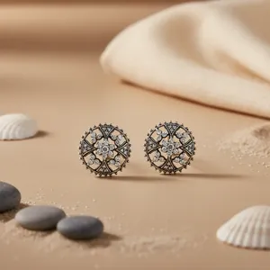 Trendy Rhodium-Plated Brass <b>Hoop</b> Earrings with Zircon and Pearl Accents - Product Image 3