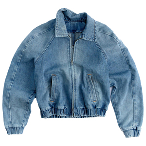 Blouson bomber en denim de coton uni pour femme, fermeture à boutons en corne, matelassé, respirant, écologique, décontracté, printemps, délavé, gothique - Product Image 1