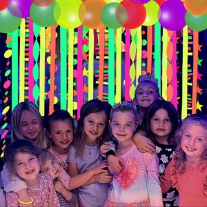 Neon Nguồn cung cấp bên thiết lập UV Blacklight streamers Neon Vòng hoa giấy vòng tròn chấm sao treo trang trí ánh sáng màu đen Đảng Kit - Product Image 5