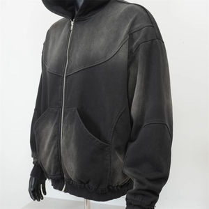 Sweat-shirt vintage personnalisé de haute qualité 100% coton, lavage à l'acide, épaules tombantes, double fermeture éclair, pour hommes - Product Image 4