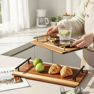 Bandeja de Desayuno de Madera de Acacia para Mesa de Cocina, Diseño Minimalista, Forma Rectangular, Hecha a Mano, Ecológica, Plato para Comida y Café - Product Image 2