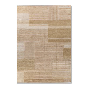Tapis en laine noué à la main Blythe beige et marron, motif géométrique, tapis de salon pour entrée et couloir, design puzzle pour adolescents - AKWJ-1018 - Product Image 1